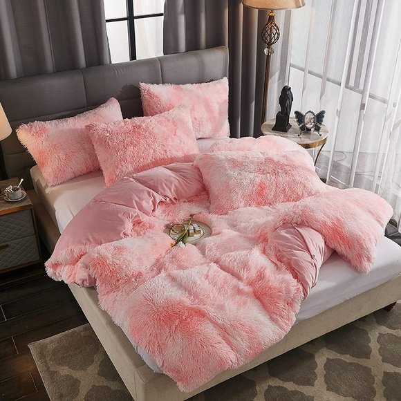 New Shaggy Fluffy Faux Fur Duvet Cover Set Button Closure Velvety Bedding Set - Picture 16 of 16